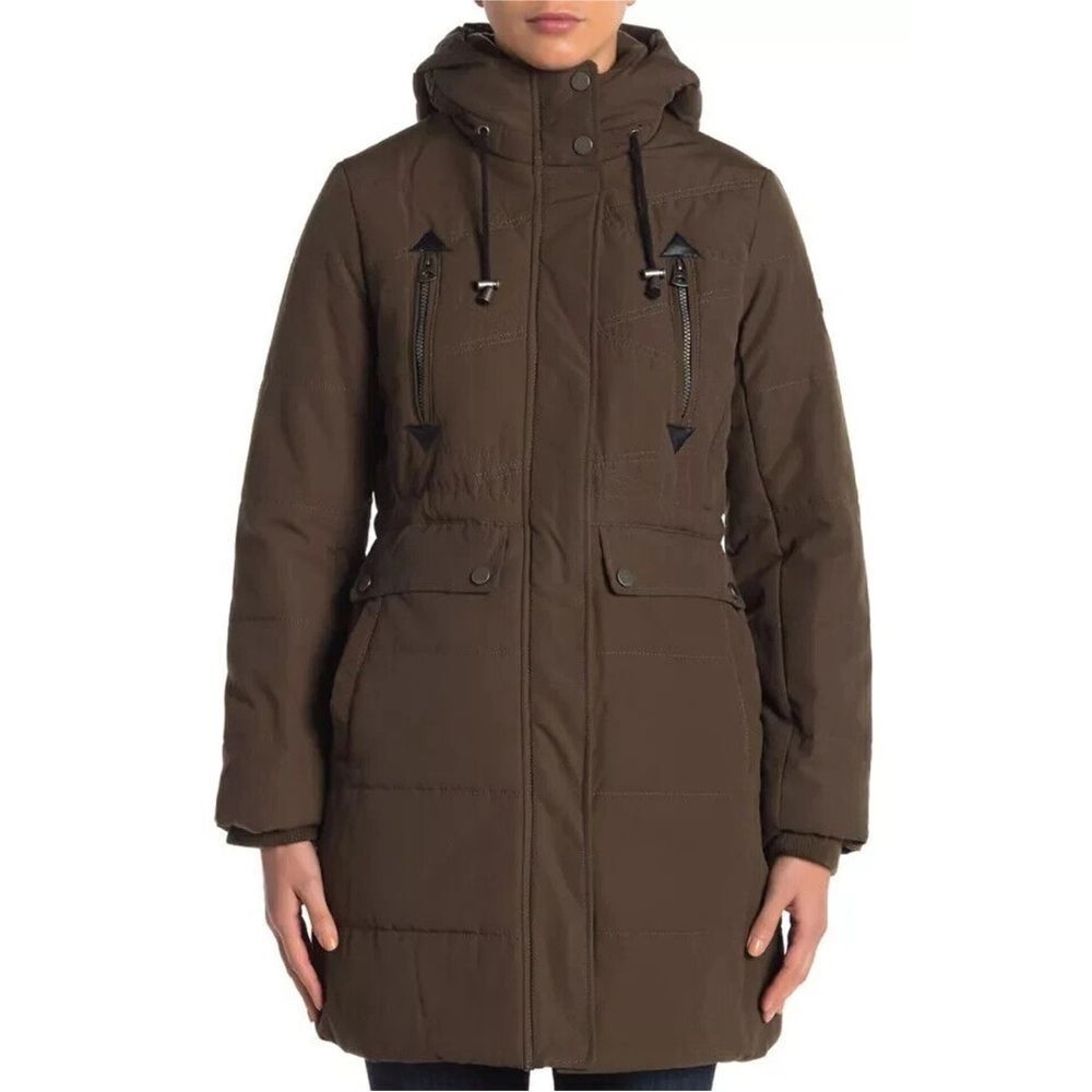 Lucky Brand Missy Faux Shearling Lined Hood Parka Jacket Army Green $200